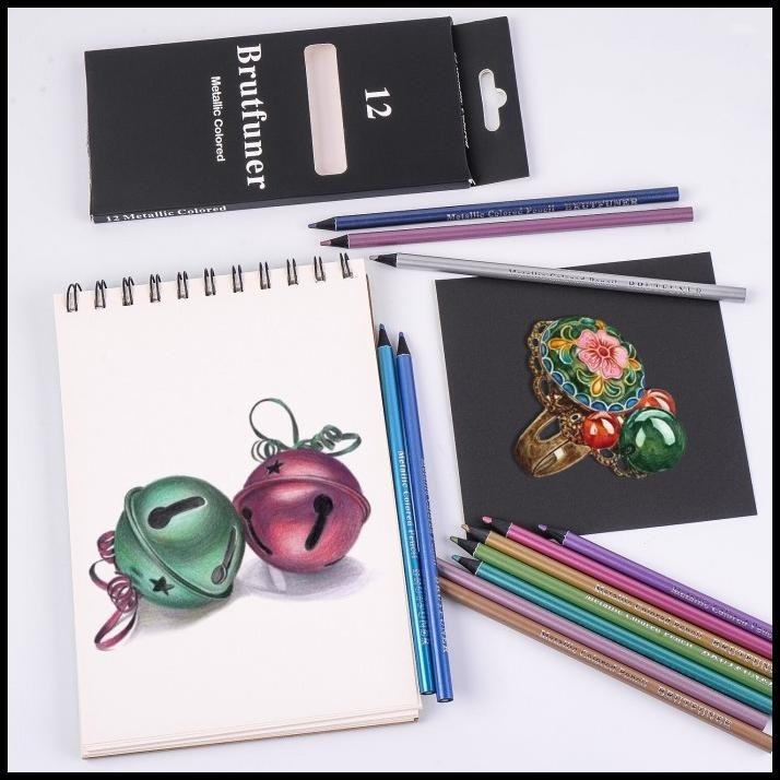 

GRATIS ONGKIR 12PCS METALLIC COLORED PENCILS NON-TOXIC ART STATIONERY DRAWING !