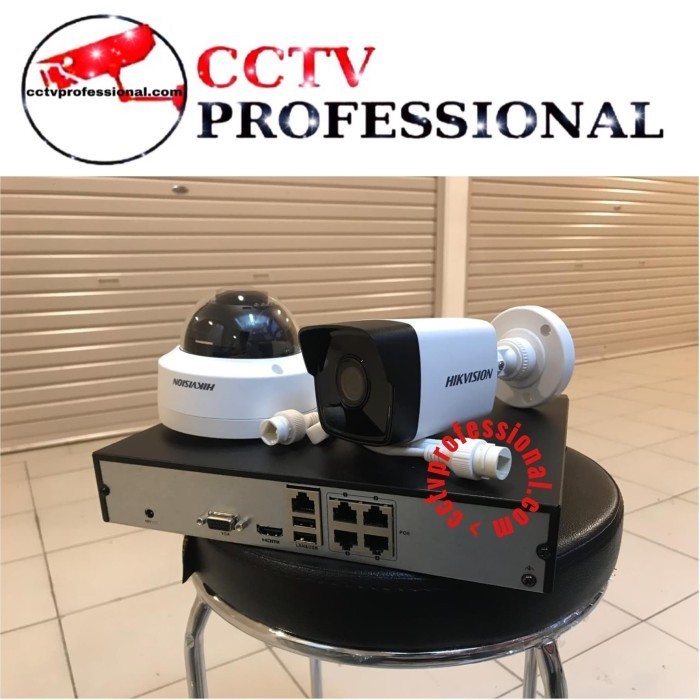 Paket Ip Cam Hikvision Poe 4 Channel 2 Ip 2Mp Indoor Outdroor Lengkap