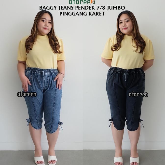 Kulot Jeans 7/8 Pendek Wanita Jumbo Celana Jeans Snow Pinggang Karet