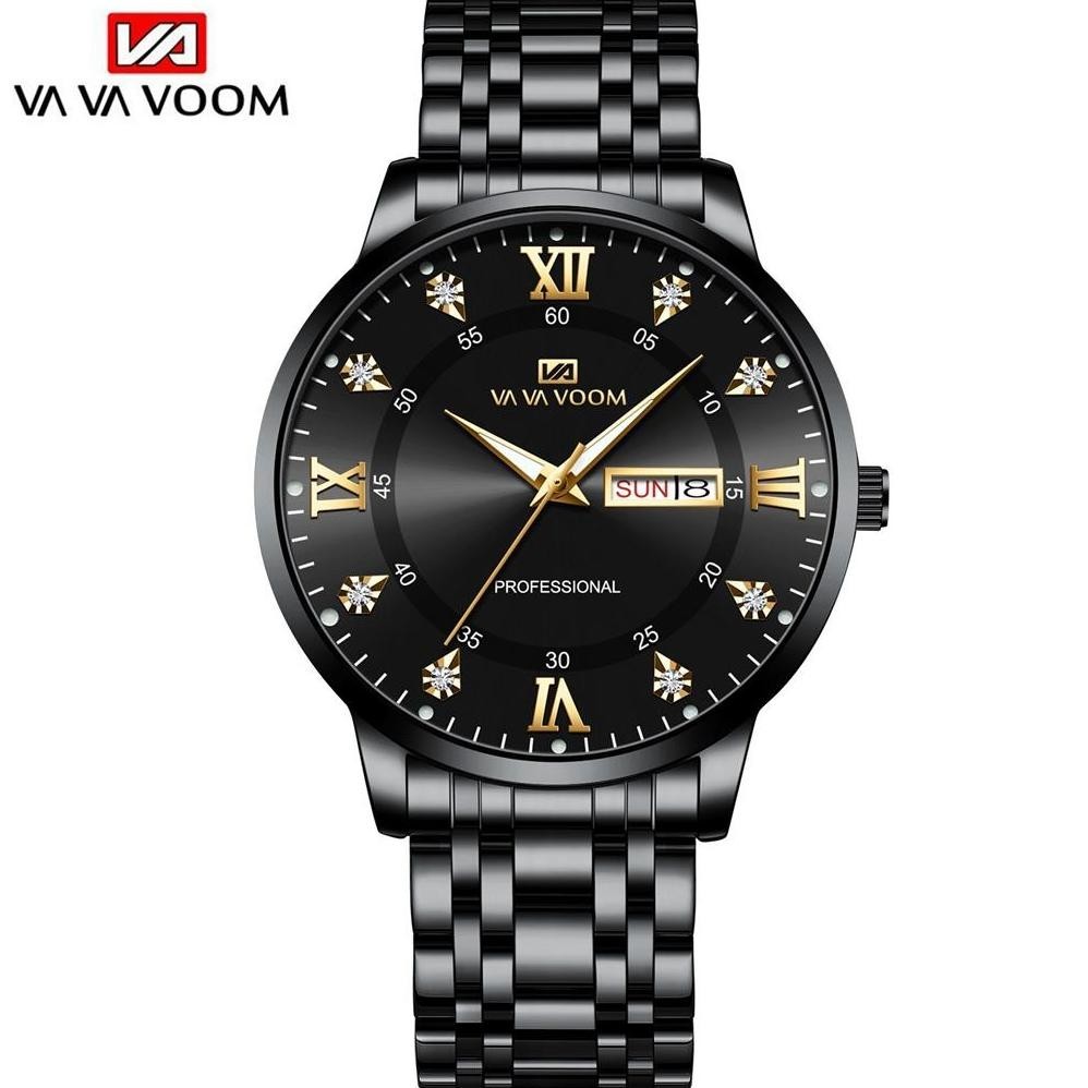 New Jam Tangan Analog Date Pria VAVAVOOM 2461 Stainless Steel Water Resist Original