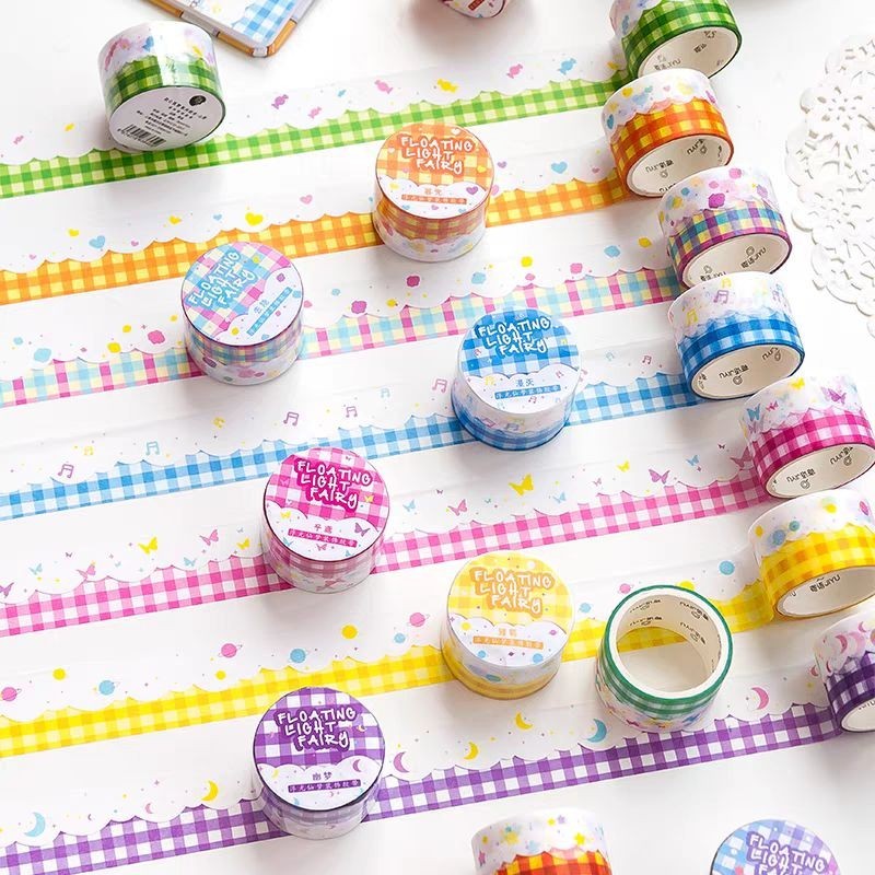 

1roll panjang 3meter Stiker Washitape Sticker Roll Tape Border Motif Grid Awan Gelombang
