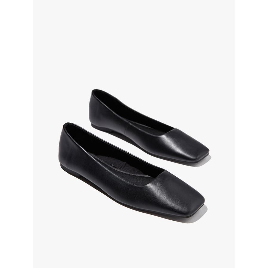 RUBI - Flat Shoes Wanita - Square Toe Ballet - BLACK PU