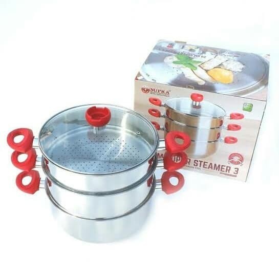Khusus Gojek Supra Super Steamer 32 Panci Stainless 3 Susun Tutup Kaca