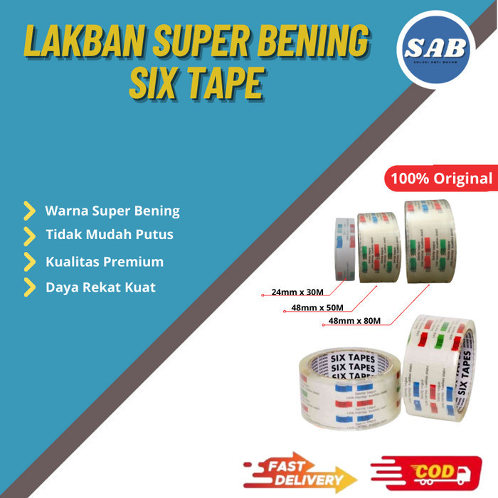 

Lakban Bening 2 Inch Selotip SUPER CLEAR Six Tape 30-80Meter Premium