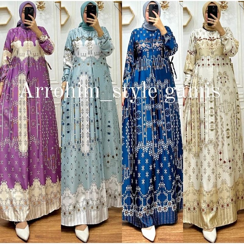 Aulia Dress Ready Cod|Gamis silk silky premium Motif terbaru|Aulia dress Busui Jumbo terlaris