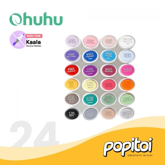 

Ohuhu Kaala Skin Tone 24 Colors Dual Tip (Slim Broad & Fine) Alcohol A