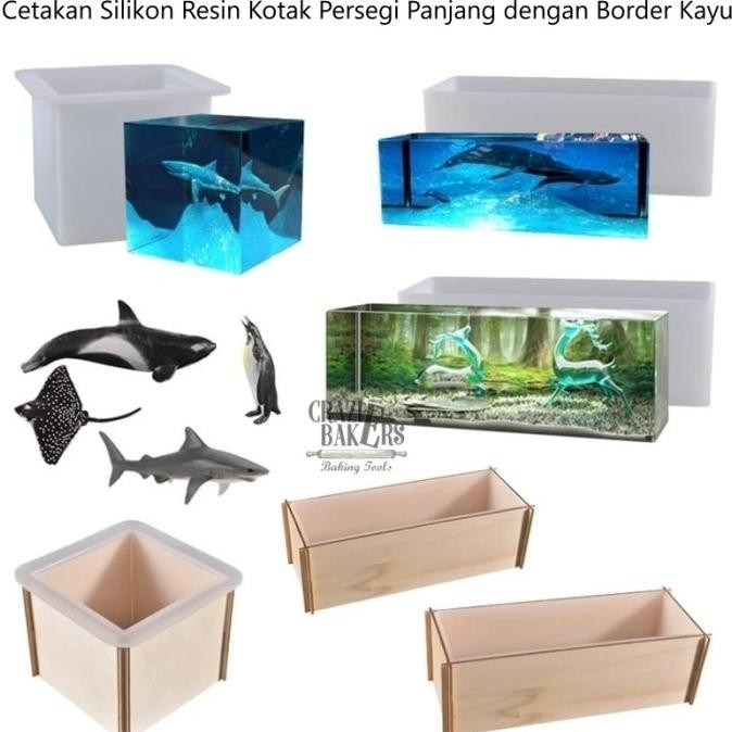 Cetakan Silikon Resin Kotak Persegi Panjang dengan Border Kayu