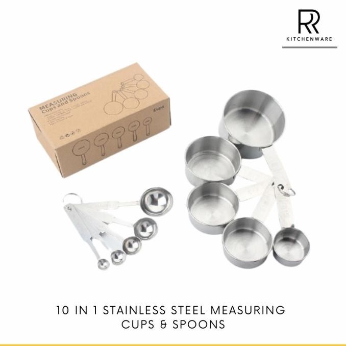 10 IN 1 MEASURING SPOON AND CUP SET STAINLESS STEEL / SENDOK TAKAR
