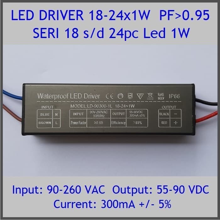 Led Driver 1W 300mA 18-24x1W WP PF 0.95