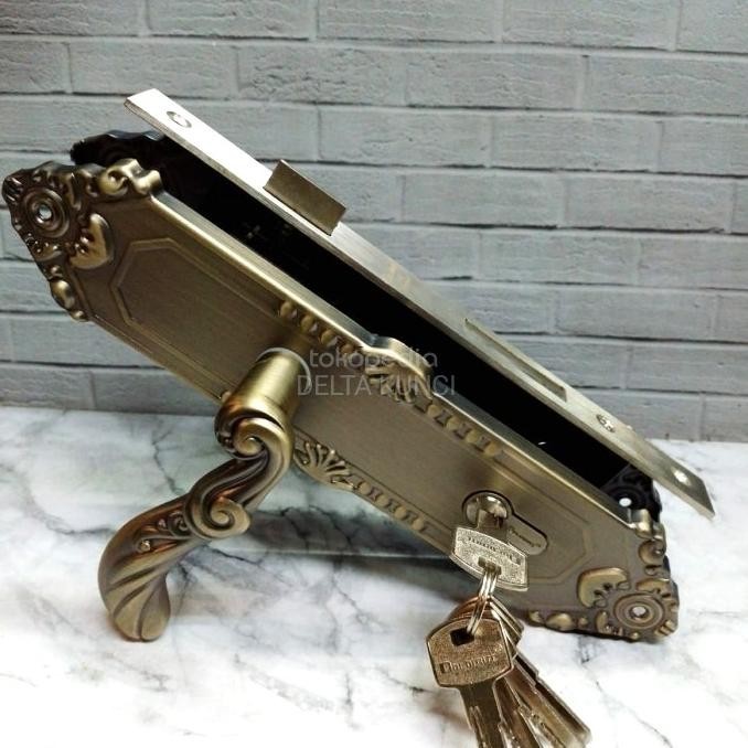Handle Pintu Rumah Klasik Antik Set Body Kunci Murah/Gagang Pintu Ukir Evander.Online