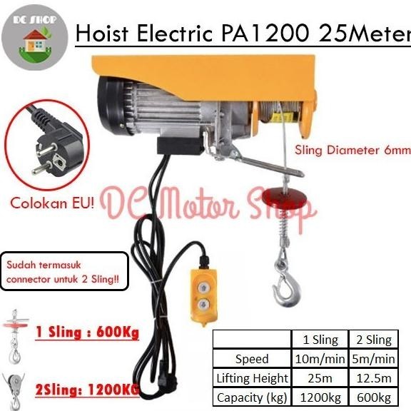 Electric Hoist Mini Wire Hoist Katrol Elektrik Pa 1200 Pa1200 25M