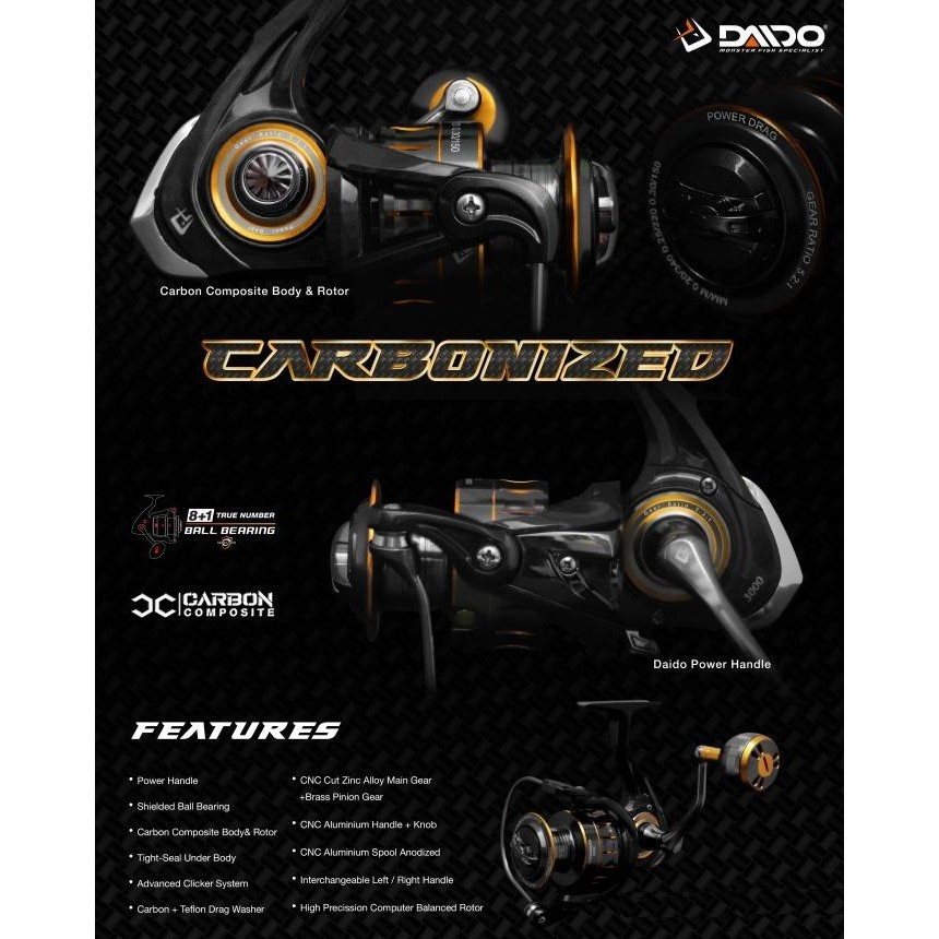 Reel Daido Carbonized Ukuran 800 Sampai 6000 Power Handle