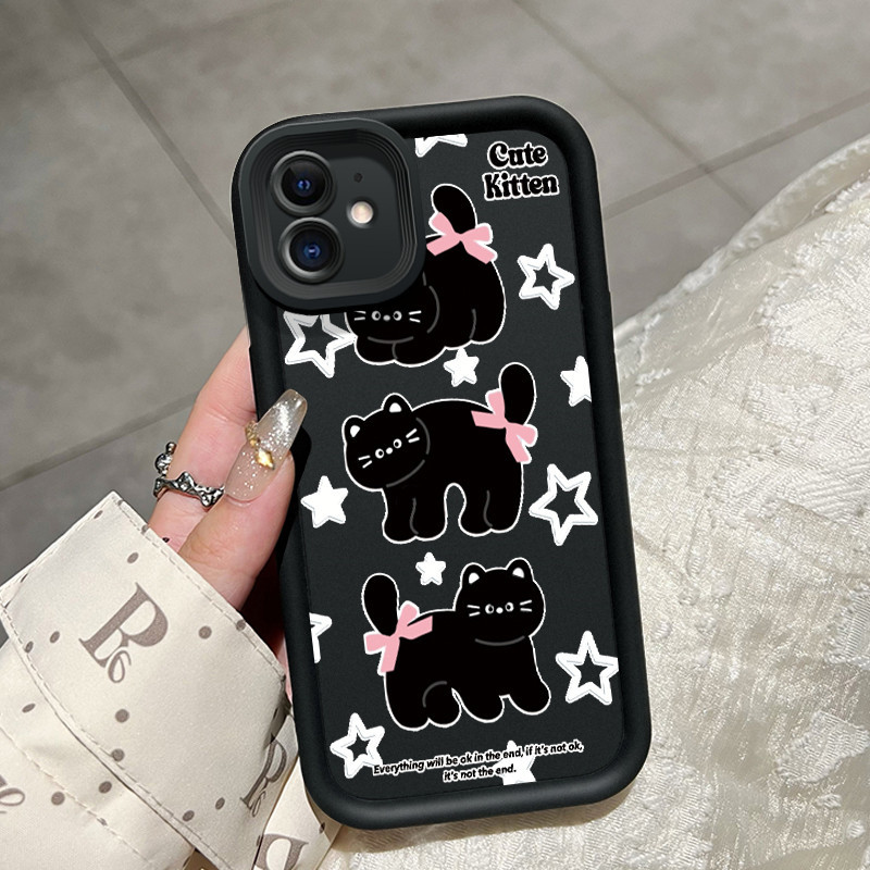 Casing Hp iPhone 11 iPhone 11 Pro Max iPhone 13 Case silikon kasing HP pola Anak kucing lucu Hitam d