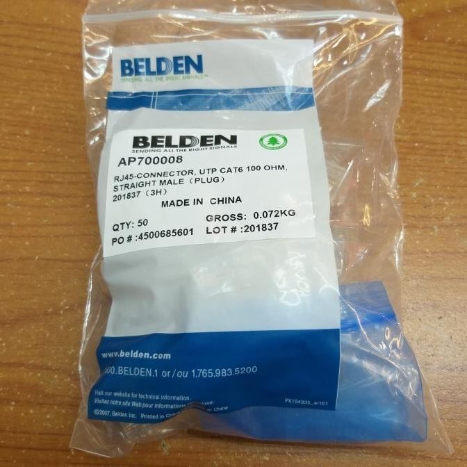 Connector Utp Rj45 Cat 6 Belden / Rj 45 Belden / Belden