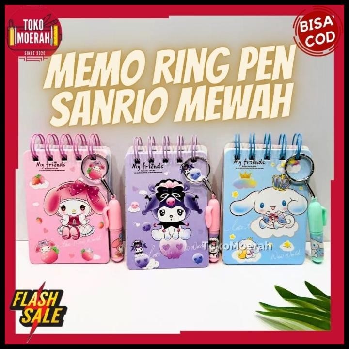 

TERMURAH BUKU MEMO RING PEN SANRIO MEWAH LUCU UNIK PAKET 2 IN 1 MEMO RING PEN !!