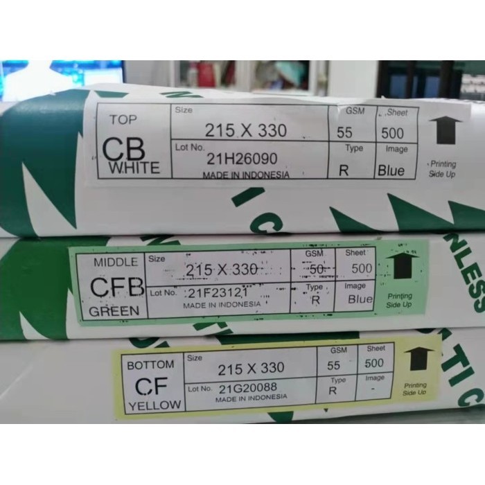 

Kertas Ncr Middle Cfb, 1 Ream 500Sheet, Sedia 5 Warna, F3-F4 Size, 50G