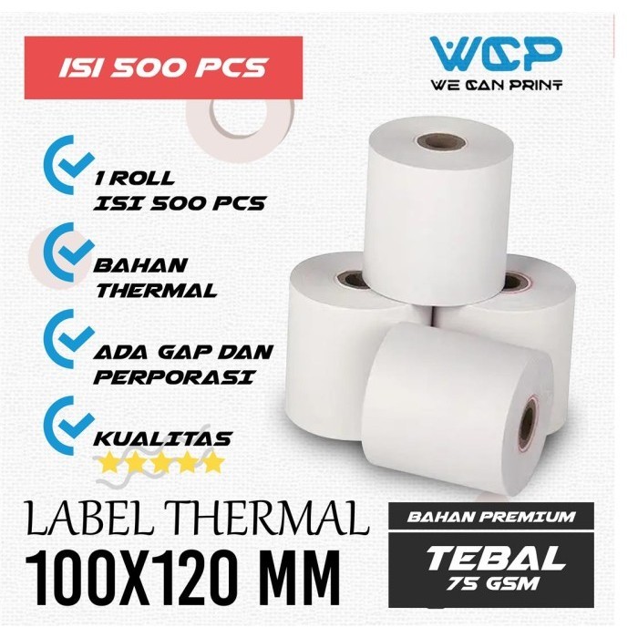 

Label Sticker Thermal 100X120 Kertas Sticker Printer Thermal 500 Pcs