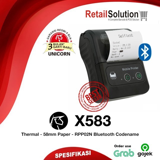 Ready Printer Thermal Bluetooth RPP02N 58mm - X583 / X-583 / X 583