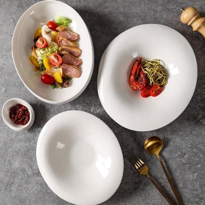 Yuka Serving Bowl / Mangkok Saji Makan Lauk Oval Putih Mewah Aesthetic MRS03