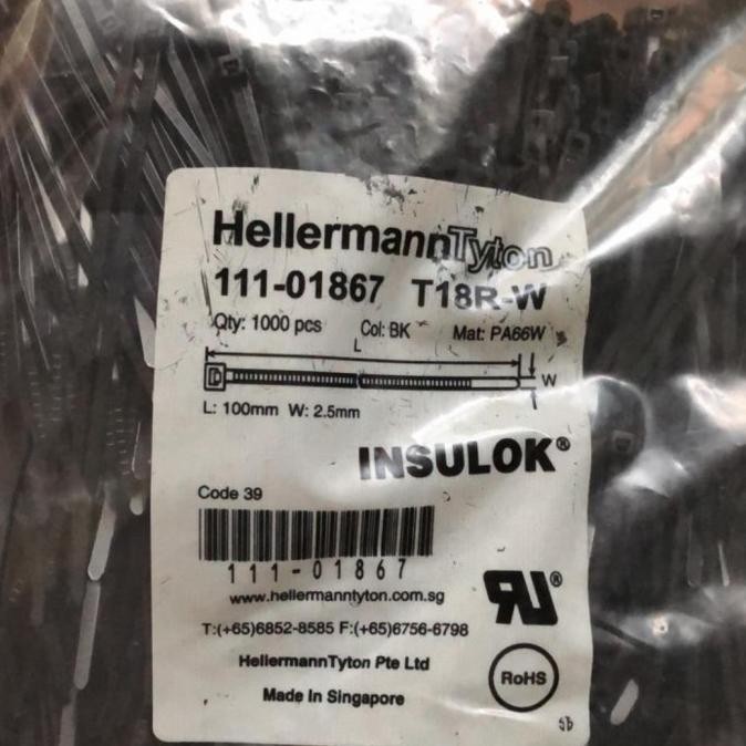 

Kabel Ties 10 Cm T18R Hitam Merk Hellermann Tyton - Isi 1000 Piece/Pk Premium Murah Baru