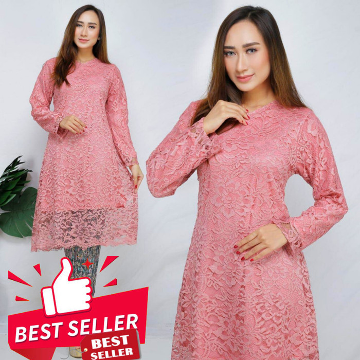 Setelan Kebaya Tunik Brukat Tunik Brokat Bawahan Rok Plisket