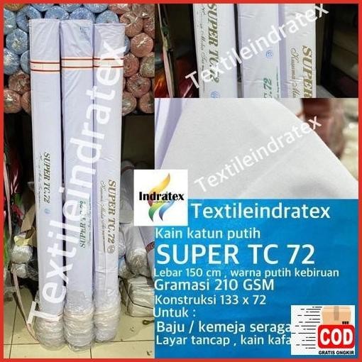 Promo Hemat ( Per Setengah Meter ) Bahan Kain Katun Putih Tebal Polos Super Tc 72 Meteran Lebar 150 