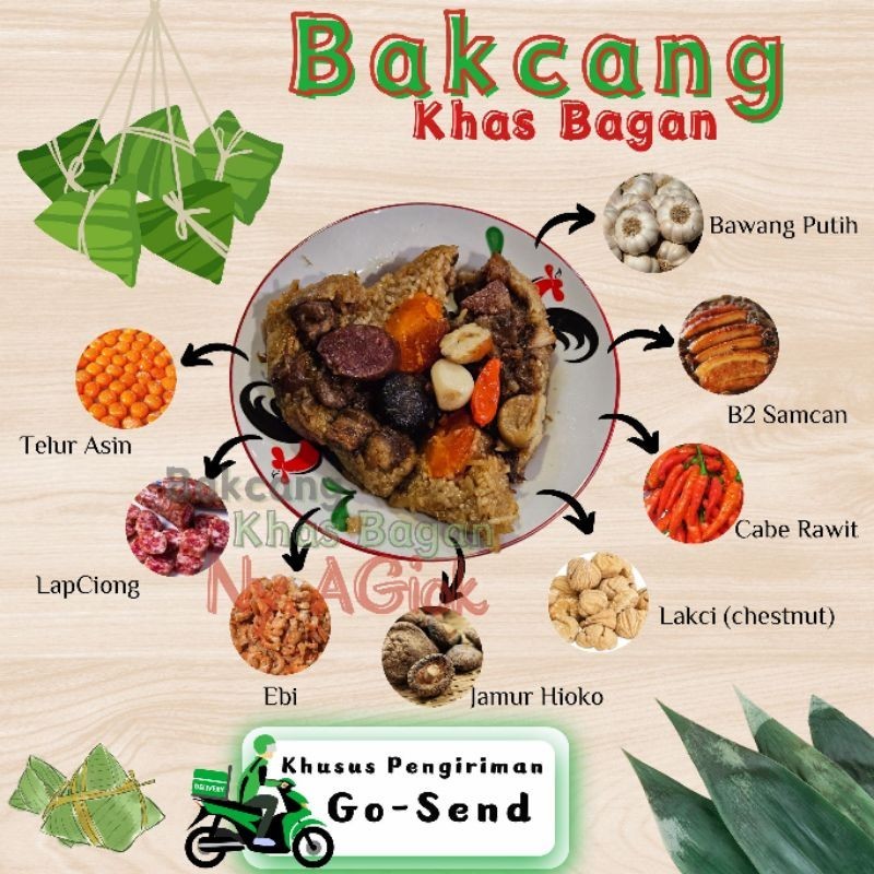 

BAKCANG BACANG PREMIUM BAKCANG KETAN KHAS BAGAN ISI BABI SAMCAN TELUR ASIN JAMUR HIOKO LAPCHIONG LAPCIONG LAKCI CHESTNUT EBI BAWANG PUTIH