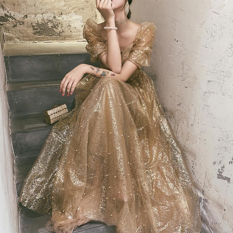 Champagne Banquet Evening Dress Light Luxury Noble Lady Temperament Birthday Host Formal Dress