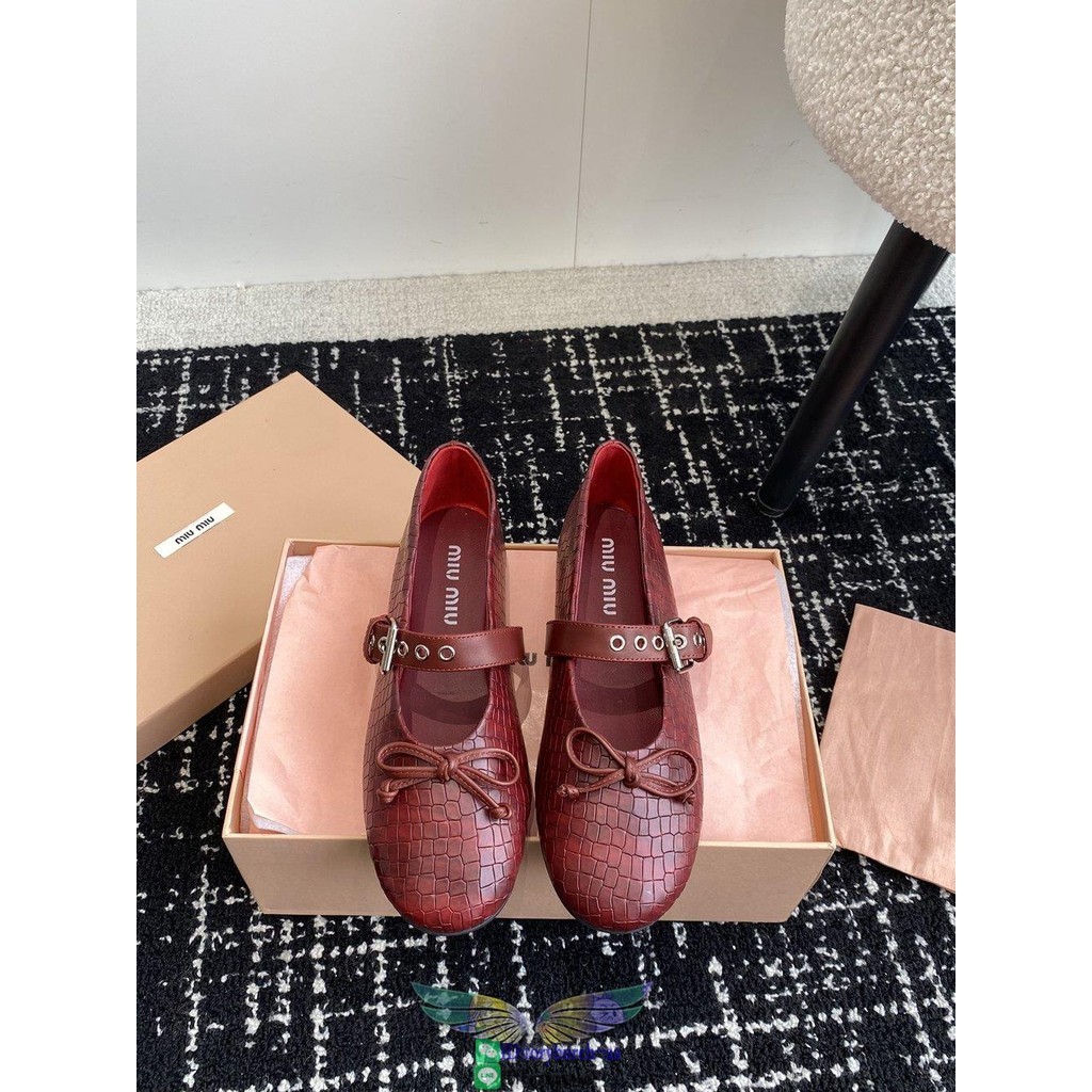 Crocodile effect MIu bow flat ballet pump Mary Jane boat shoes casual walking shoes size35-40