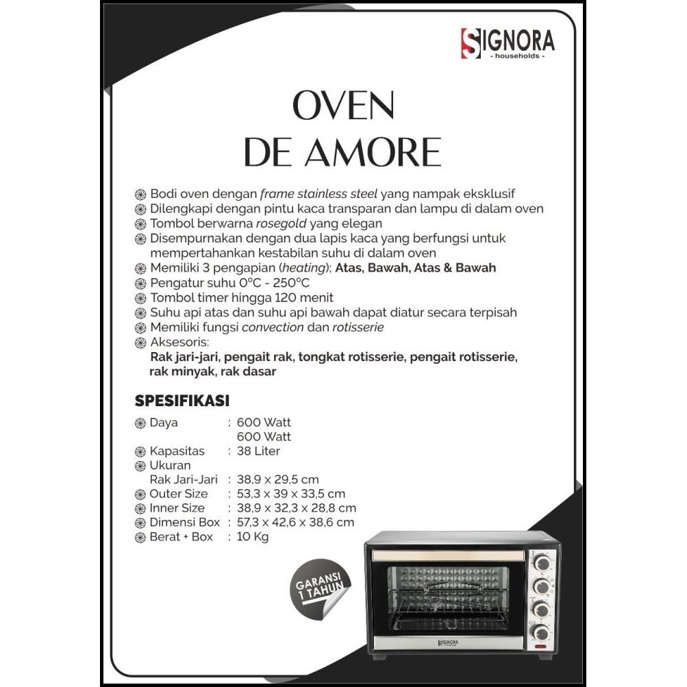 SIGNORA OVEN DE AMORE 38LITER 38LT LT LISTRIK
