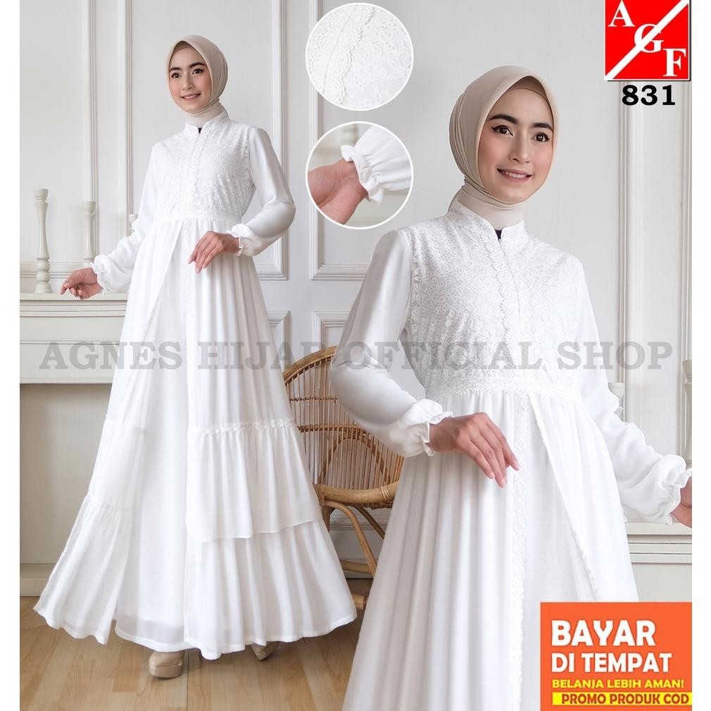 Gamis Abaya Remaja Amira Dress Dress Putih Plisket Brat Baju Muslim Busana Lebaran Umroh 831 Gamis A