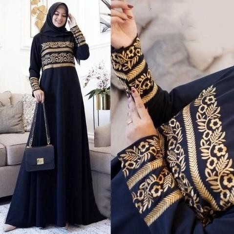Gamis Abaya Remaja Tuey Bordir Putih Simple Daily Hitam Syari Muslimah Jumbo Size Mlxlxxlxxxl Dress 