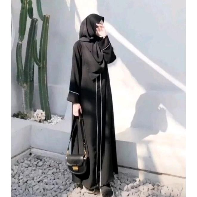 Gamis Abaya Remaja Remaja Syari Simple Hitam Polos Elegan Keren List Depan Hitam Jetblack Busui Syar