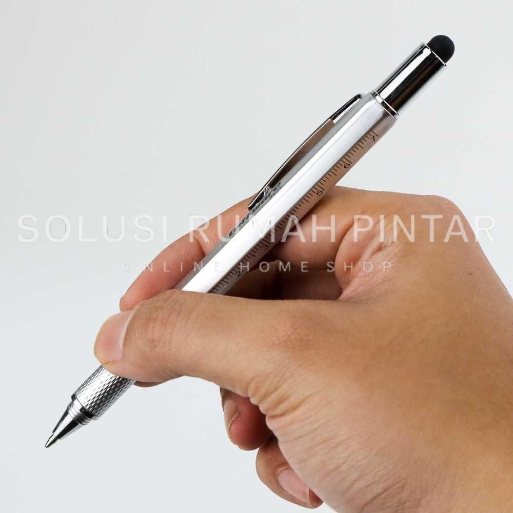 

Pena Multifungsi 6-in-1: Alat Tulis, Stylus, Penggaris, Waterpass, Obeng Plus dan Minus - Taffware