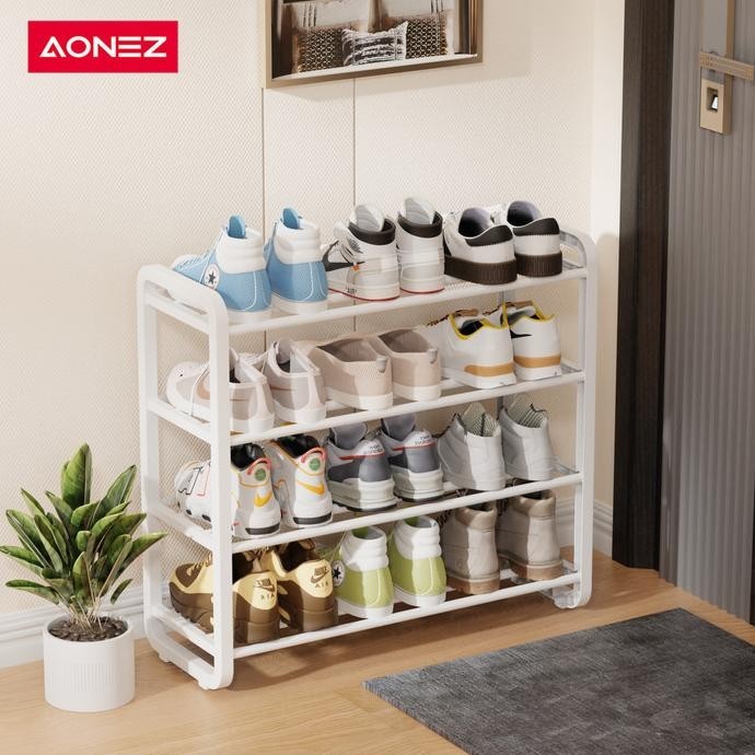 AONEZ 4 Layers Minimalis Rak Sepatu Besi Bertingkat Rak Susun Sepatu BS