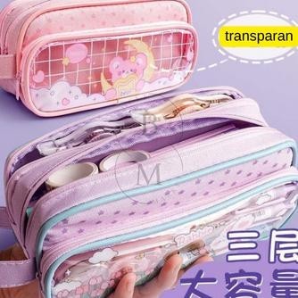 

Tempat Pensil Transparan Kapasitas Besar / Kotak Pensil 3 Kompartemen / Import Pensil Case