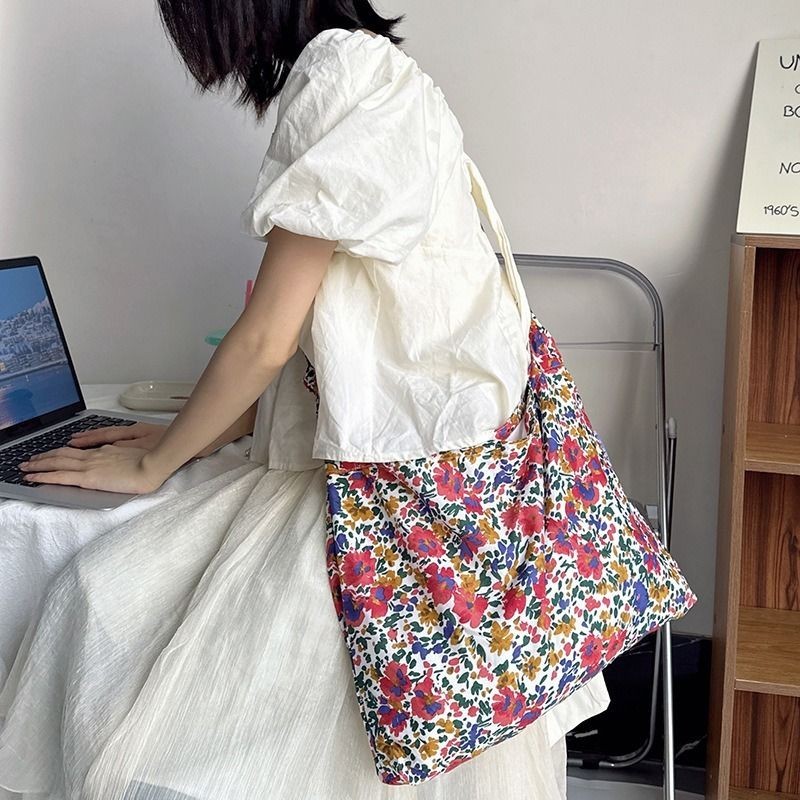 Tas Bunga Baru Wanita Musim Panas Tas Kanvas Asli Biru Tua dan Biru Muda Tas Tangan Tas Selempang