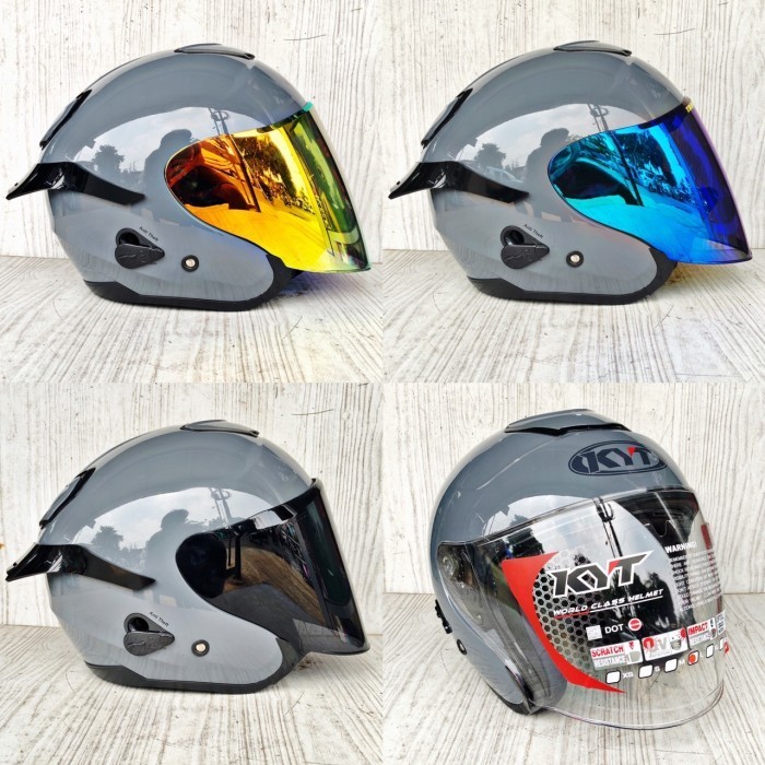 Helm Half Face Kyt Kyoto Grey Glossy Paket Ganteng
