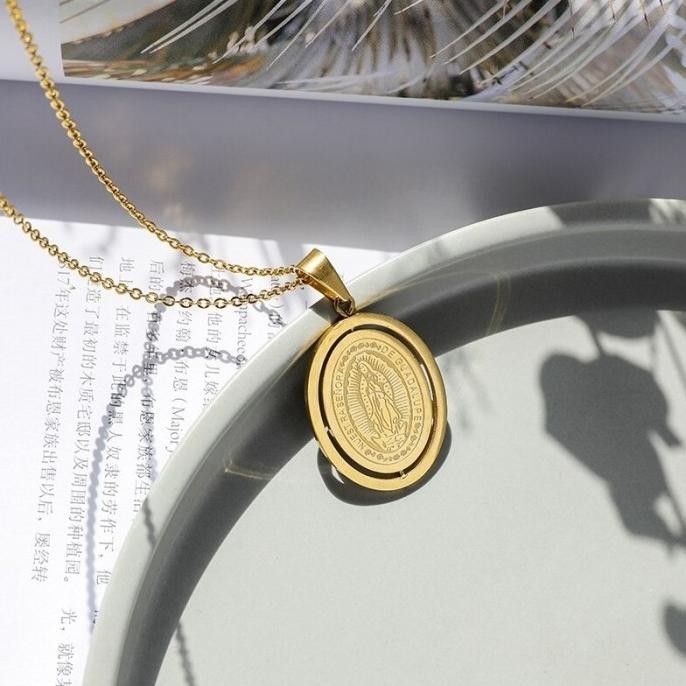 Kalung Bunda Maria Guadalupe Oval Cantik Titanium Asli Katolik GBM