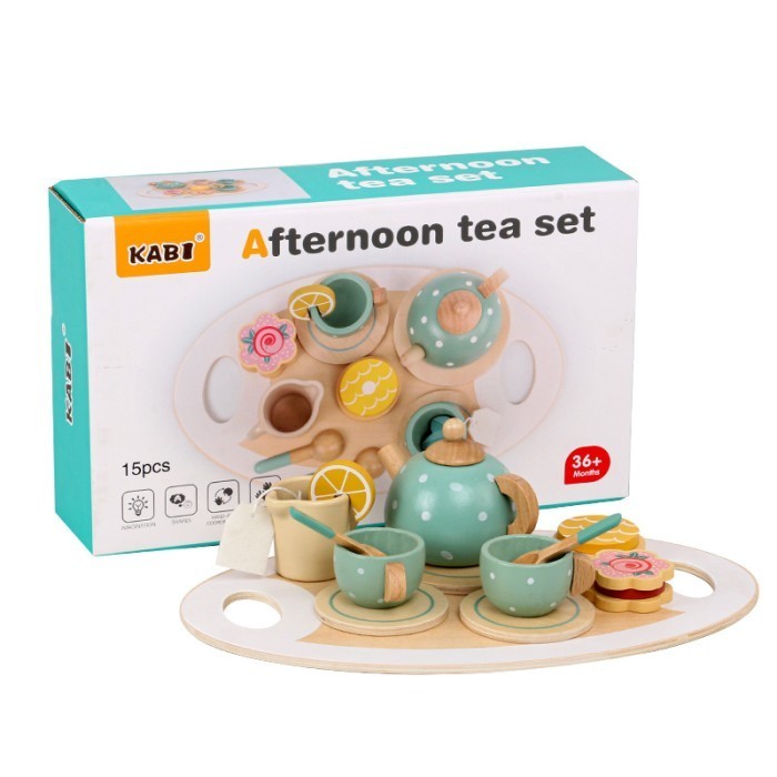 Wooden Kabi Stand Cake &Tea Set Afternoon - Mainan Pretend Play Edukas