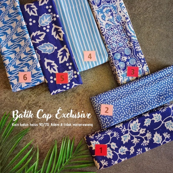Kain Batik Cap Handmade Serian Navy Biru - Biru Elektrik - Biru Muda