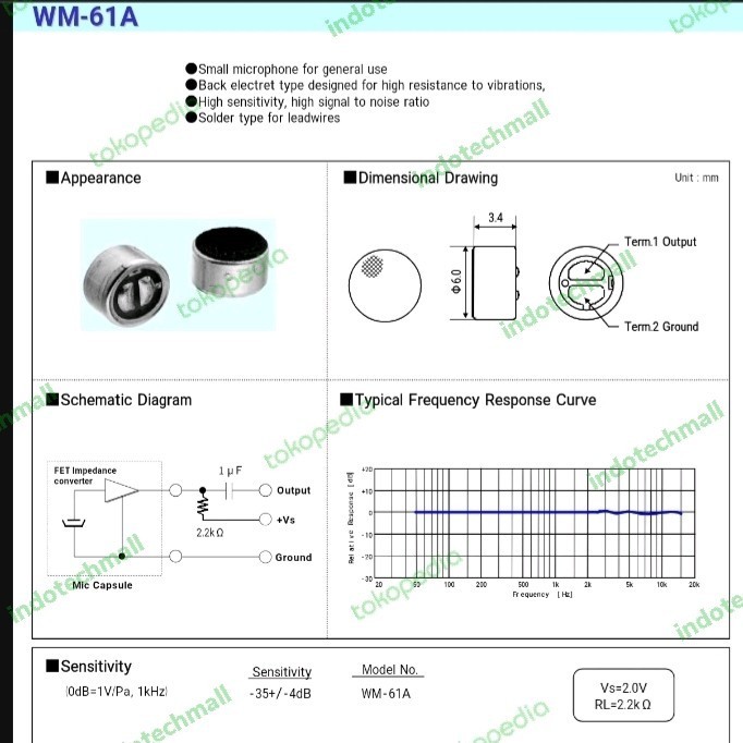 6Mm Electret Condenser Microphone Panasonic Wm-58A122B