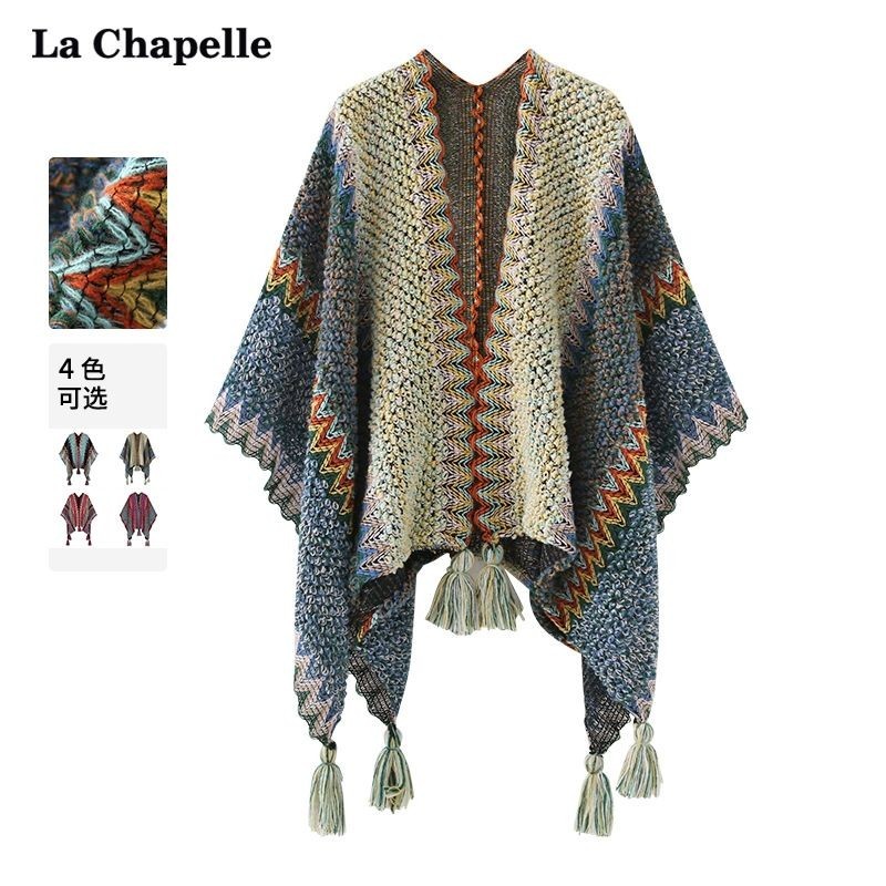 La ChapelleEthnic Style Vintage Bohemian Knitted Tassel Outer Shawl