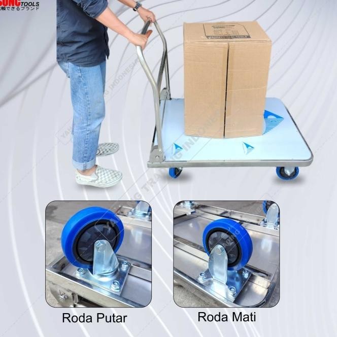Handtruck Troli Stainless 500Kg/Troli Angkut Barang/Trolley 90X60 Cm