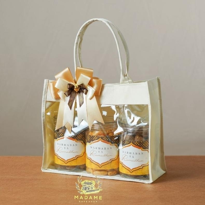 

GOODIE BAG TAS MIKA KOMBINASI HAMPERS MUAT TOPLES JAR IDUL FITRI - HIJAU / CREAM POLOS GRATIS ONGKIR