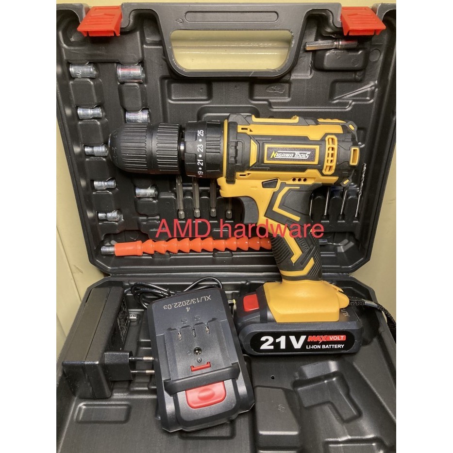 Nagawa Ncd2113Y Mesin Bor Beton Tembok Cordless Impact Drill Set 13Mm