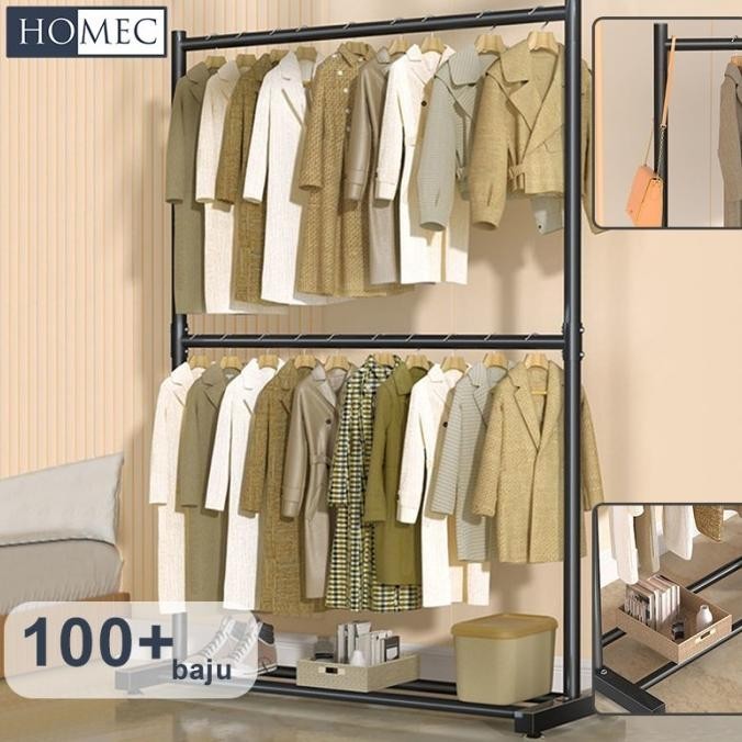Stand Hanger Dua Susun 2 Susun Rak Gantungan Baju Gawang Baju Besi