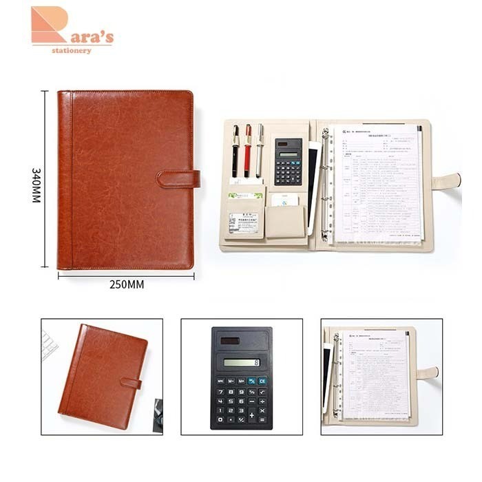 

Binder Organizer Kulit Ukuran A4 Bonus Kalkulator + Papan Berjalan - Cokelat