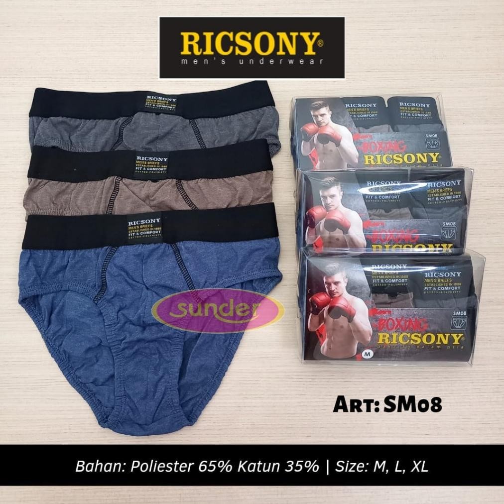 1Box Celana Dalam Pria Dewasa Ricsony SM 20 Sempak Laki Laki Dewasa Katun Polister Dalaman CD Cowok 