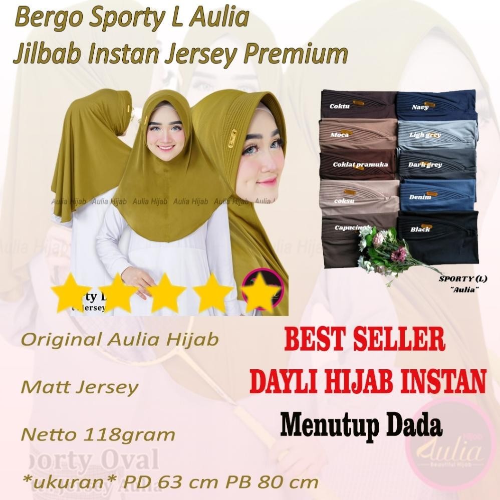 Jilbab Instan Bergo Sporty L Aulia Hijab Kerudung Sport Pet Tebal (Cod)